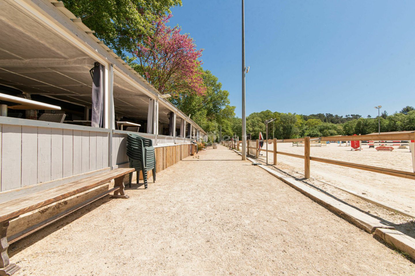 La carrière vue depuis l’allée qui longe l’espace restaurant, sous les arbres